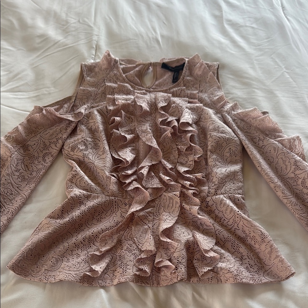 BCBGMaxAzria Pink Ruffled Peplum Blouse